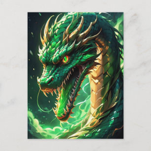 Carte Postale Dragon vert de feu