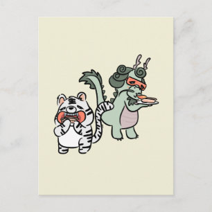 Carte Postale Dragon vert tigre blanc