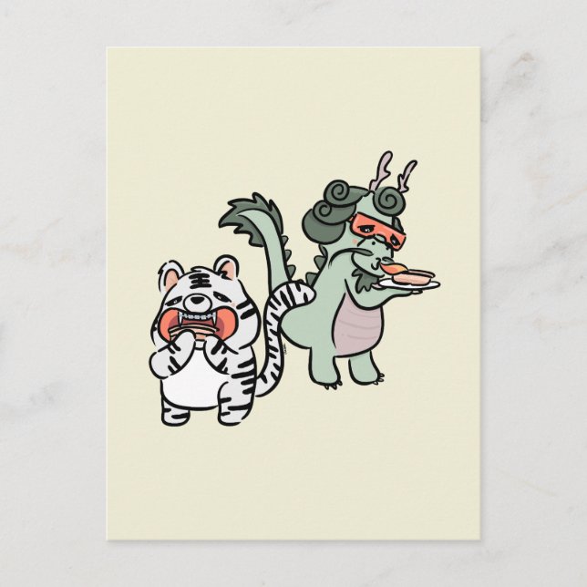 Carte Postale Dragon vert tigre blanc (Devant)