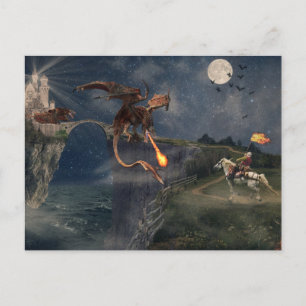 Carte Postale Dragon Wyvren rouge contre Chevalier