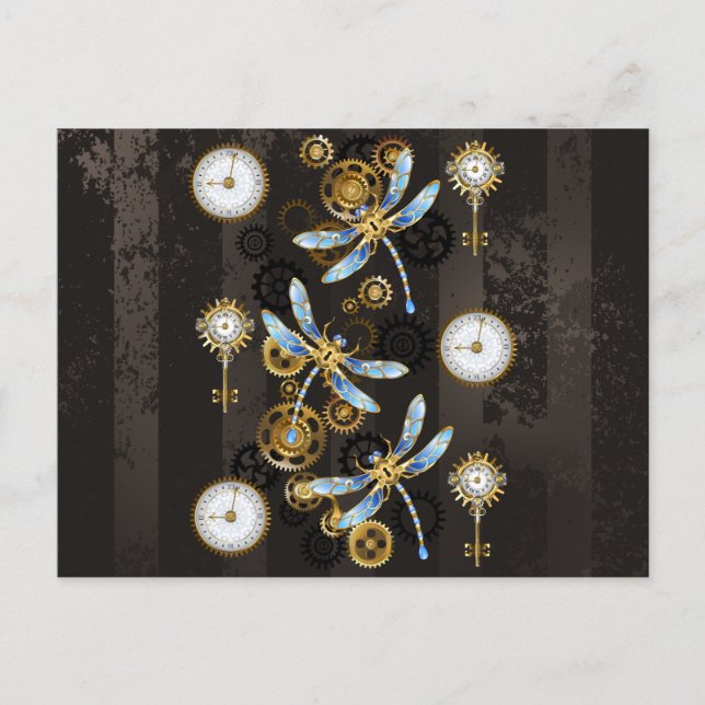 Carte Postale Dragonflies de Steampunk sur arrière - plan rayé b (Devant)