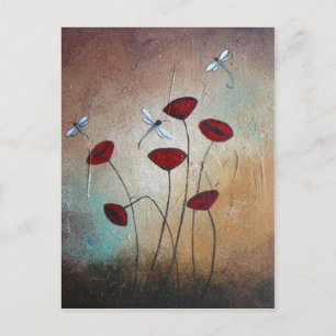 Carte Postale Dragonflies et Poppies