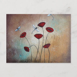 Carte Postale Dragonflies et Poppies