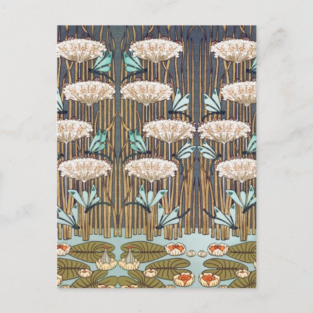 Carte Postale Dragonflies Water Lilies Marais Art Nouveau (Devant)