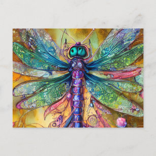 Carte Postale Dragonfly à aquarelle fractale