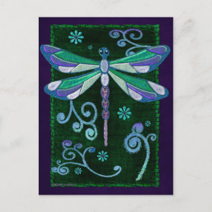 Carte Postale Dragonfly Elegant Jewel Folk Art