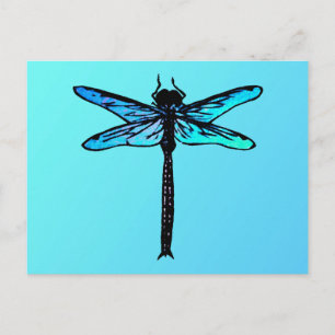Carte Postale Dragonfly japonaise vintage, bleu turquoise