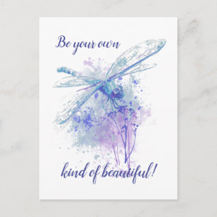 Carte Postale Dragonfly originale aquarelle dans Blue Mauve Natu