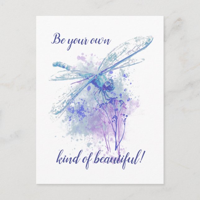 Carte Postale Dragonfly originale aquarelle dans Blue Mauve Natu (Devant)