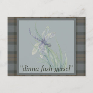 Carte Postale Dragonfly Watercolor Fraser Clan Tartan Plaid