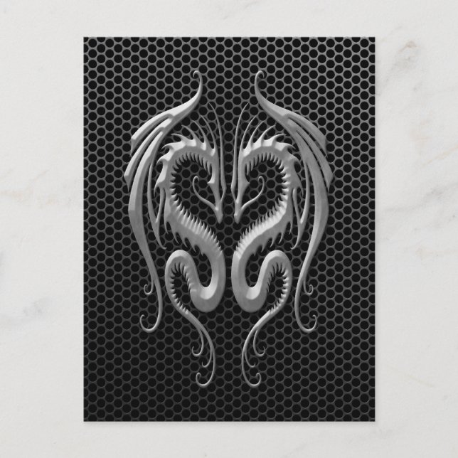 Carte Postale Dragons jumeaux avec effet de maille d'acier (Devant)