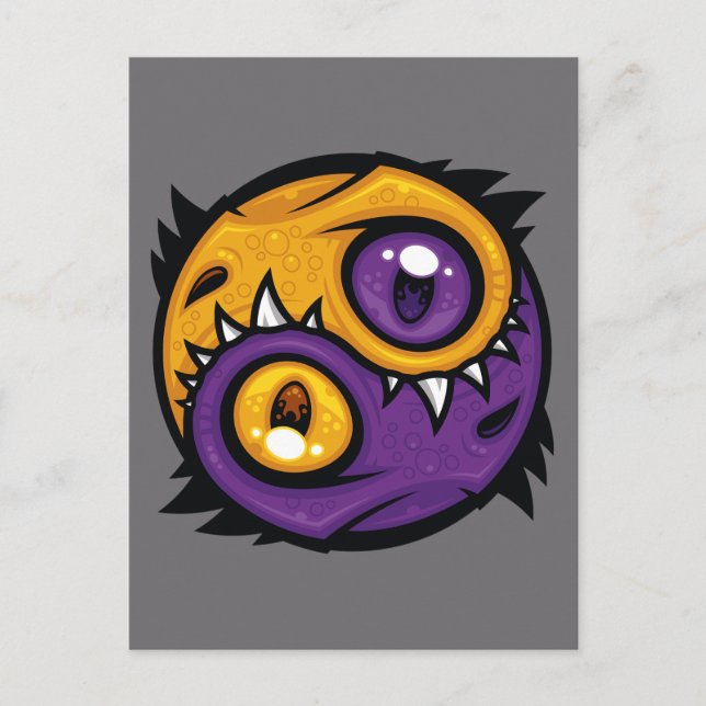 Carte Postale Dragons Yin Yang Or et Violet (Devant)