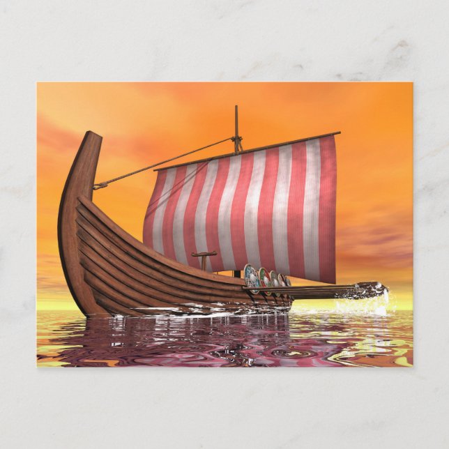 Carte Postale Drakkar ou navire viking - rendu 3D (Devant)
