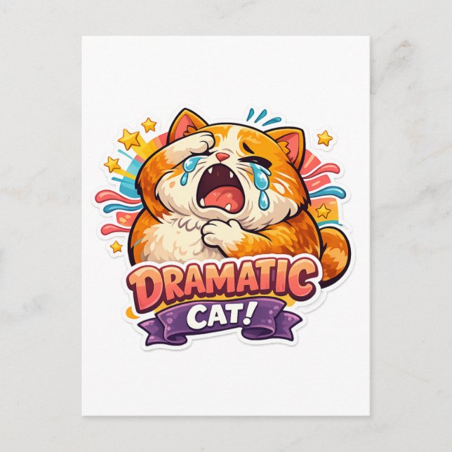 Carte Postale Dramatic Cat Funny Crying Cartoon Art Reaction (Devant)