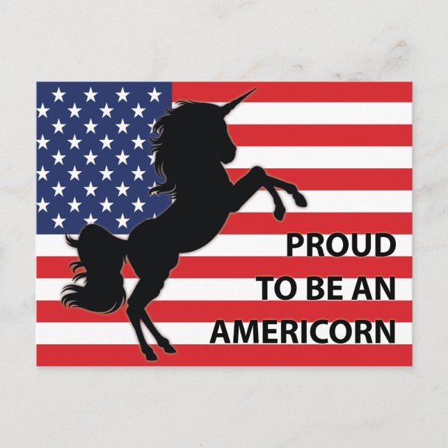 Carte Postale Drapeau 4 juillet américain patriotique Unicorne É (Devant)