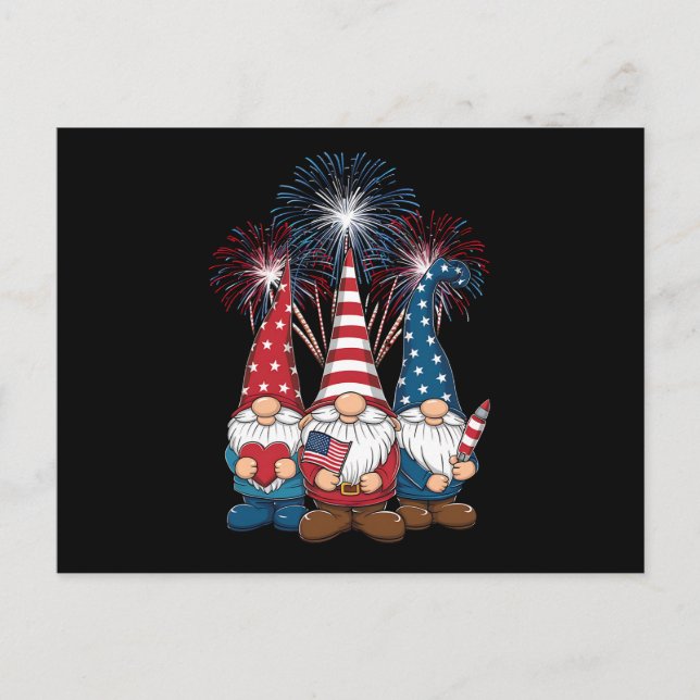 Carte Postale Drapeau 4 juillet Gnomes Funny Patriotic USA (Devant)