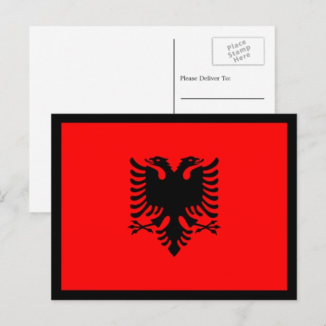 Carte Postale Drapeau albanais, Drapeau de l'Albanie (Devant / Derrière)