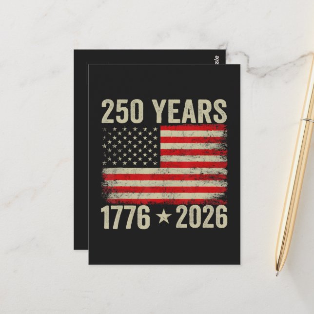 Carte Postale Drapeau américain 250 ans 1776-2026 (Devant/Arrière en situation)