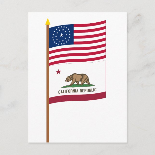 Carte Postale Drapeau américain 31 étoiles en pole avec la Calif (Devant)