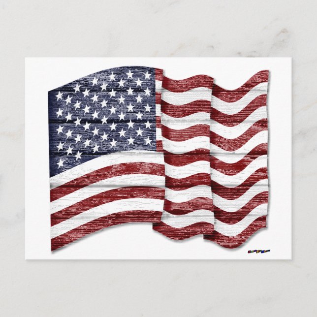 Carte Postale Drapeau américain avec grain de bois (Devant)