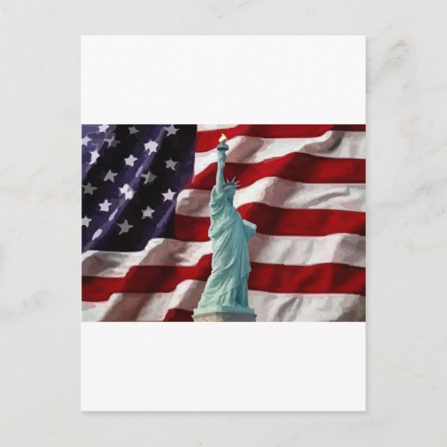 Carte Postale Drapeau américain avec Lady Liberty (Devant)