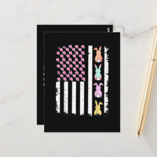 Carte Postale Drapeau américain avec lapin pour le jour de Pâque