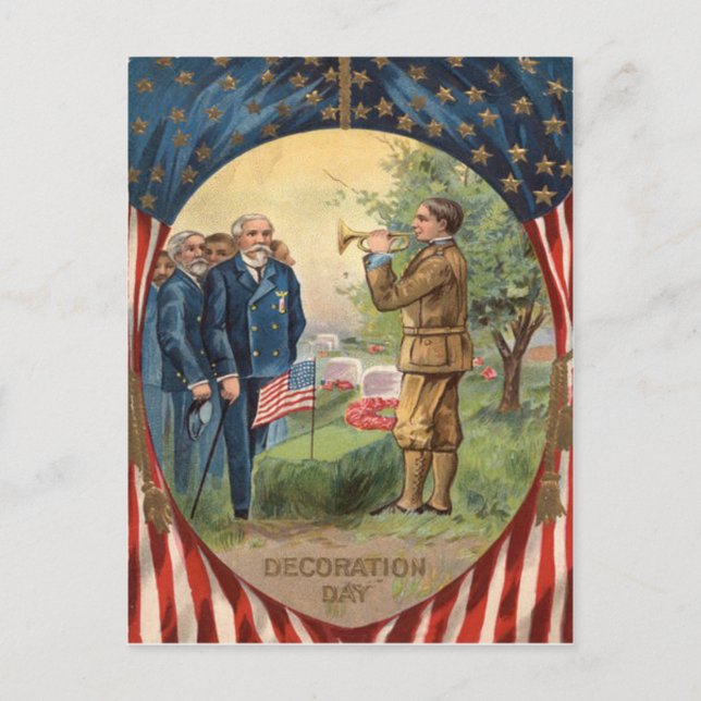 Carte Postale Drapeau américain Bugle Taps Couronne de cimetière (Devant)