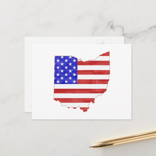 Carte Postale Drapeau américain de l'Ohio en forme de sauce phar (Devant/Arrière en situation)