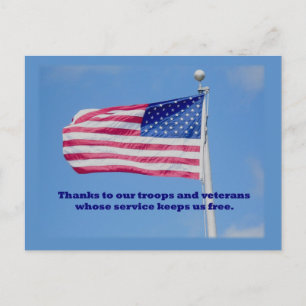 Carte Postale Drapeau américain des troupes Mercis