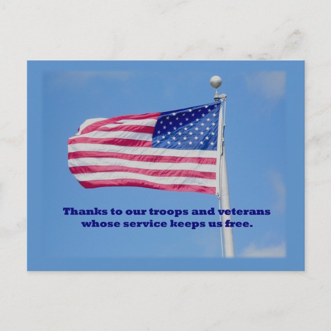 Carte Postale Drapeau américain des troupes Mercis (Devant)