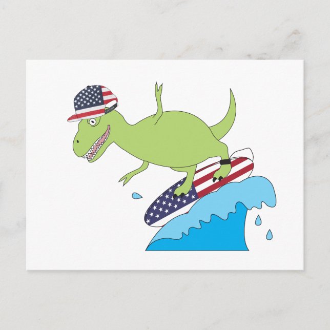 Carte Postale Drapeau américain Dinosaur Surfing (Devant)