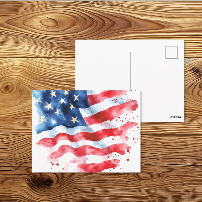 Carte Postale Drapeau américain en aquarelle (Créateur téléchargé)