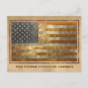 Carte Postale Drapeau Américain En Feuille D'Or