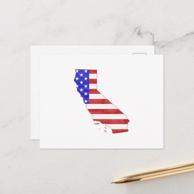 Carte Postale Drapeau américain en forme de Californie Patriotiq (Devant/Arrière en situation)