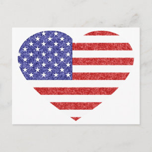 Carte Postale Drapeau américain en forme de cœur avec des étoile