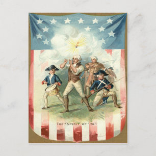 Carte Postale Drapeau américain Esprit de 76 Soldat Tambourinair
