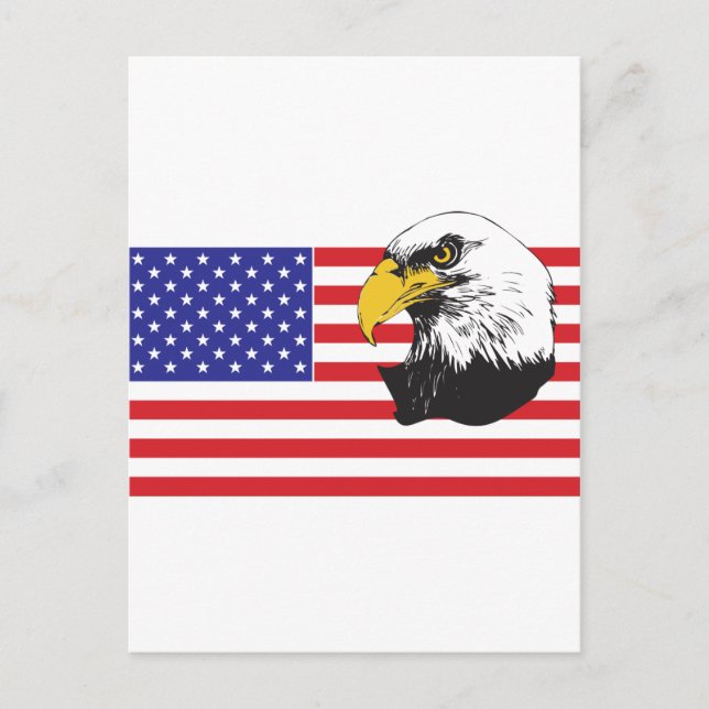 Carte Postale Drapeau américain et aigle à tête blanche (Devant)