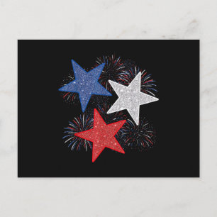 Carte Postale Drapeau Américain Feux D'artifice Étoiles 4 Juille