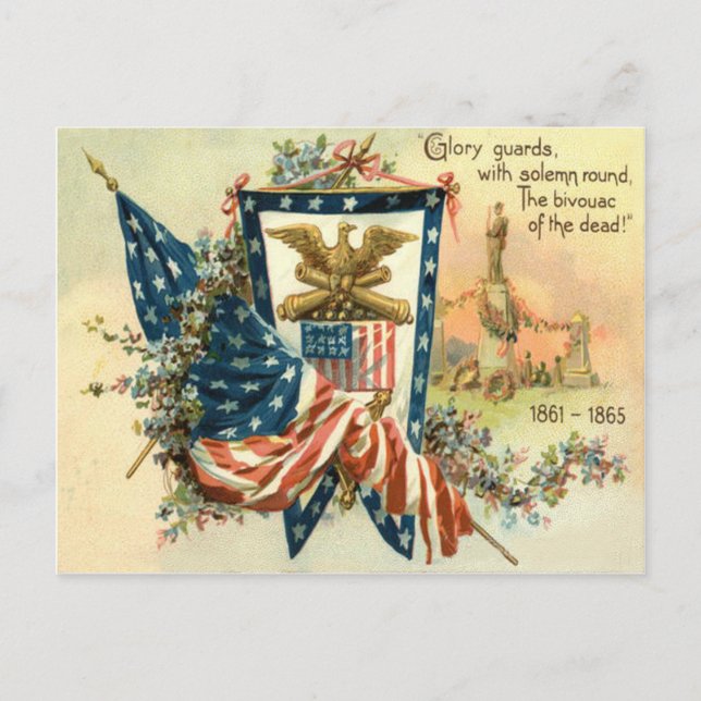 Carte Postale Drapeau américain Fleur Guerre de Sécession Aigle  (Devant)