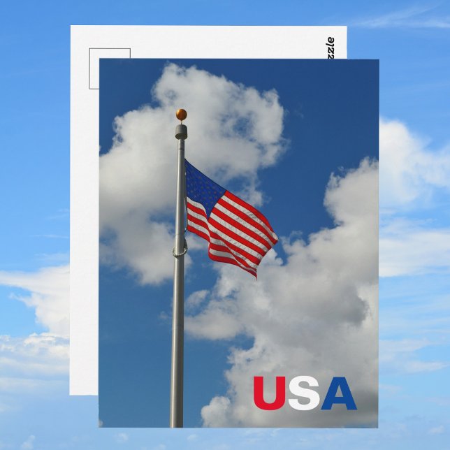 Carte Postale Drapeau américain flottant rouge blanc et bleu pat (Créateur téléchargé)