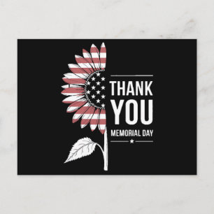 Carte Postale Drapeau Américain Jour de la Mémoire Tournesol USA