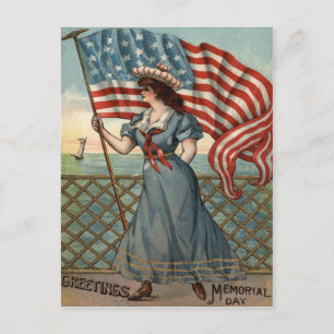 Carte Postale Drapeau américain Lady Liberty Ocean Sailboat