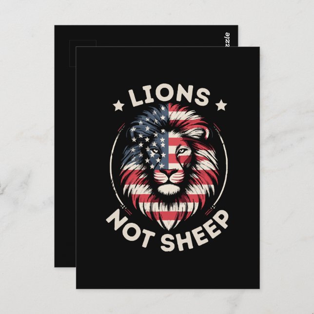 Carte Postale Drapeau américain, lions pas moutons (Devant / Derrière)