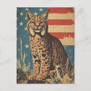 Carte Postale Drapeau américain Lynx vintage