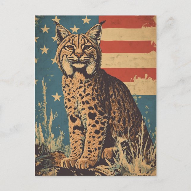 Carte Postale Drapeau américain Lynx vintage (Devant)