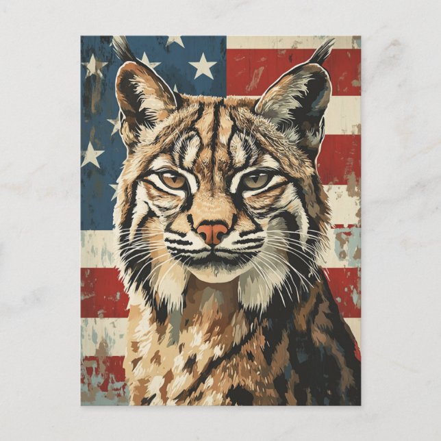 Carte Postale Drapeau américain Lynx vintage (Devant)