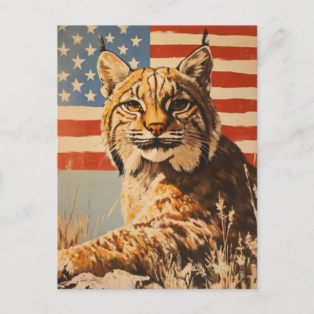 Carte Postale Drapeau américain Lynx Vintage (Devant)