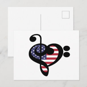 Carte Postale Drapeau américain Musique Cœur - Musicien de la fi