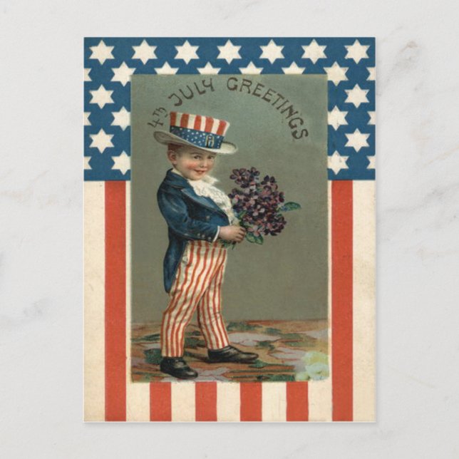 Carte Postale Drapeau américain Oncle Sam Garçon Violettes (Devant)