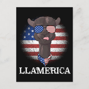 Carte Postale Drapeau américain Patriotique Llama USA 4 juillet